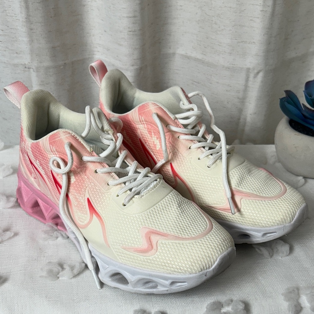 Light Pink and Cream Women's Athletic Sneakers - Casual Comfort